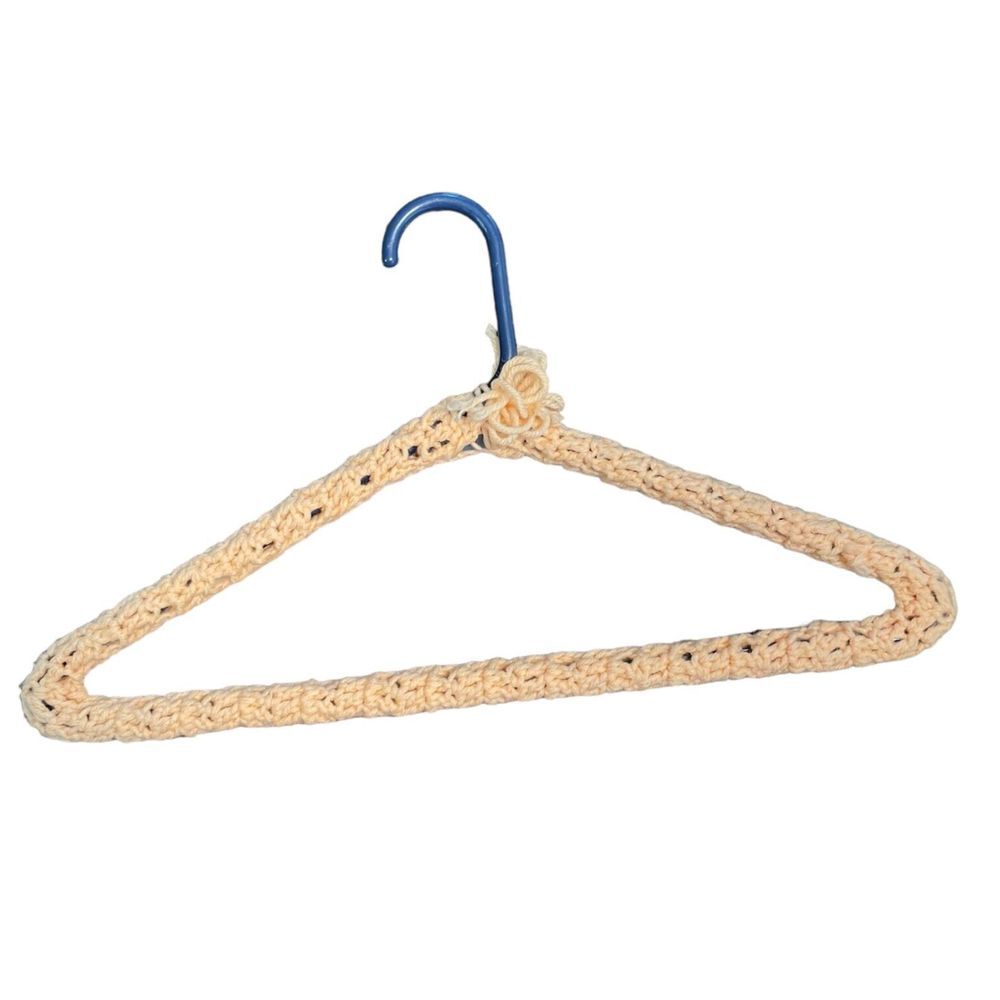 Vintage Crochet Covered Clothes Hangers Set of 3 Peach Camo Gray - Picture 5 of 13
